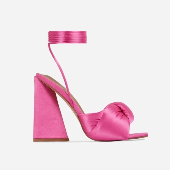 Hot Pink Lace Up Chunky Wedge Heel - Picture 1 of 5